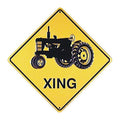 12" Yellow Diamond Tractor Xing Sign - Metal Crossing Sign Decor