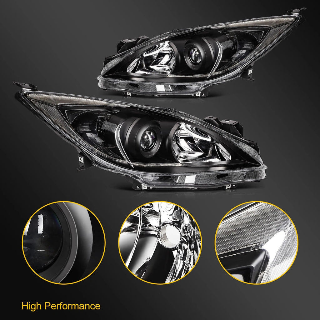 2X Headlight Assembly for Mazda 3 (2010–2013) Black Housing