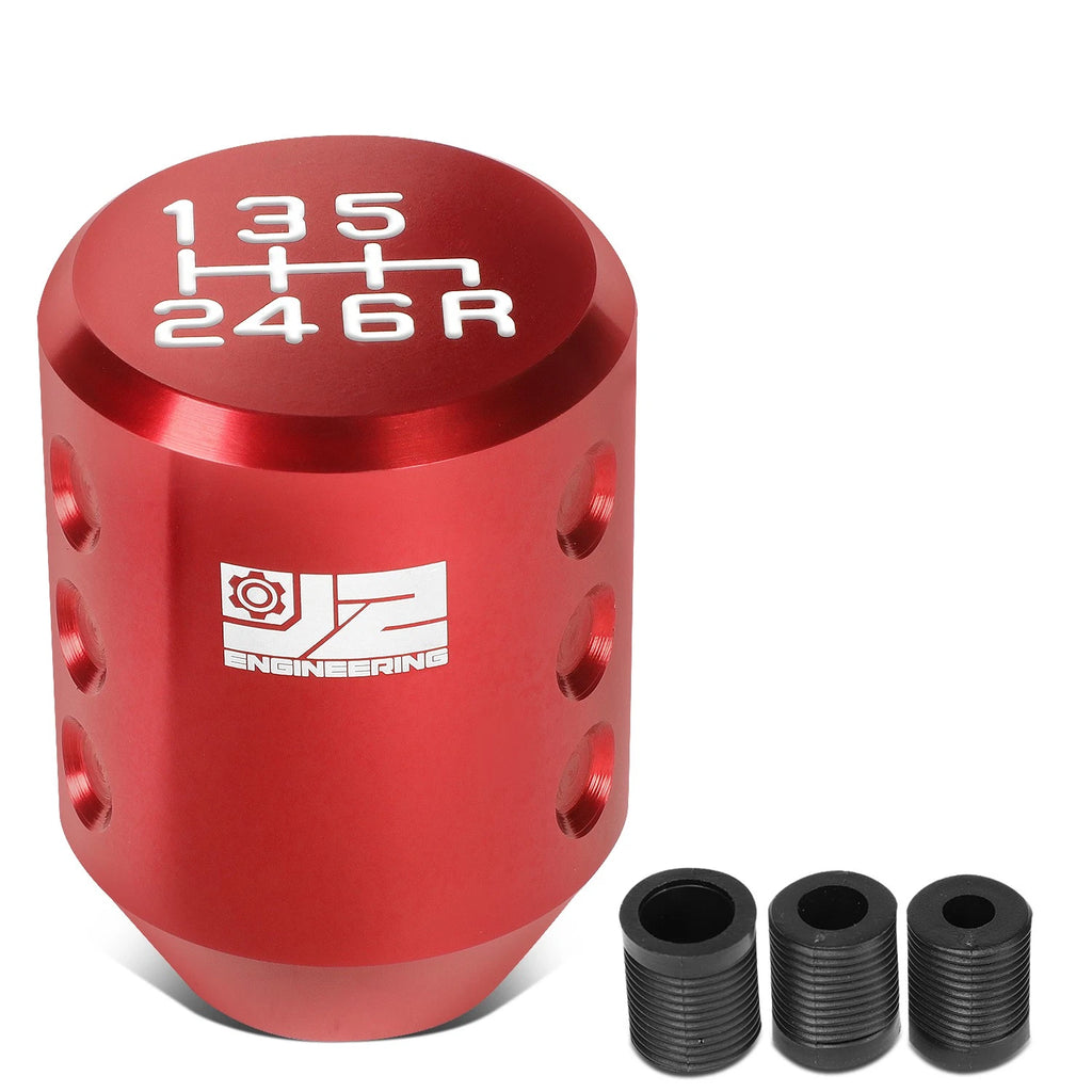 Shift Knob for Universal Fit (J2) - Aluminum Cylindrical Red with Adapters