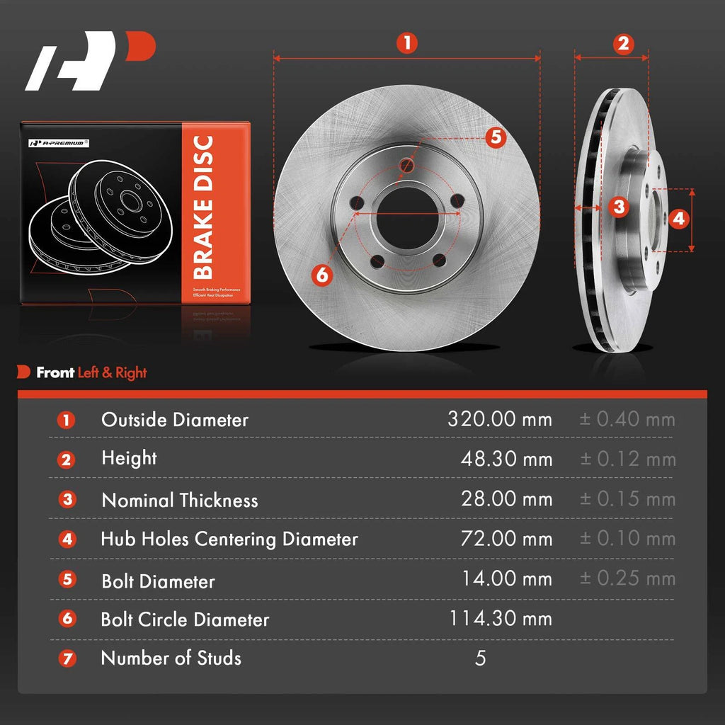 Front Disc Brake Rotors for Ford C-Max Focus (2013–2018) Volvo S40 C30