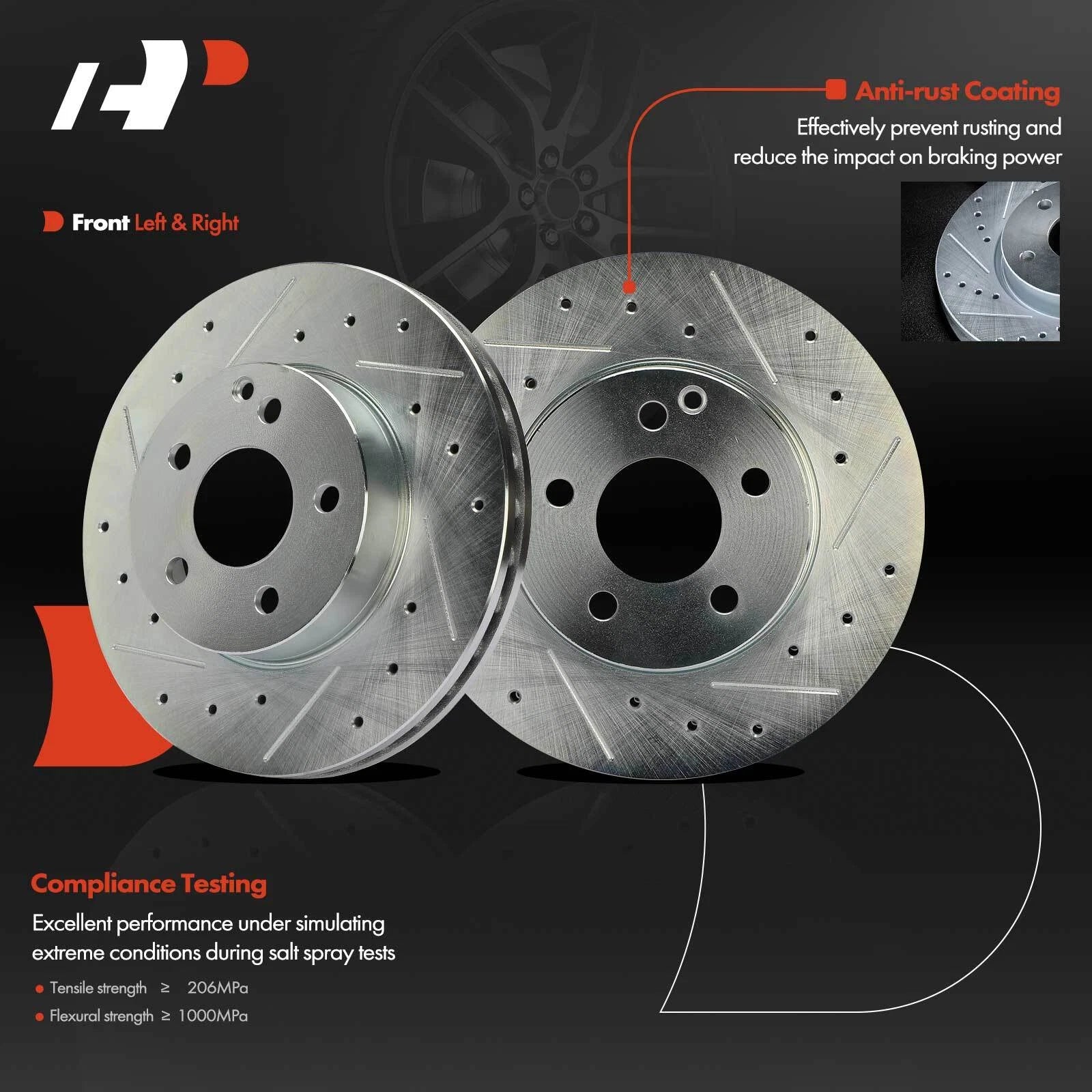 Front Side Drilled Brake Rotors for Mercedes-Benz C250 C300 (2010–2015)