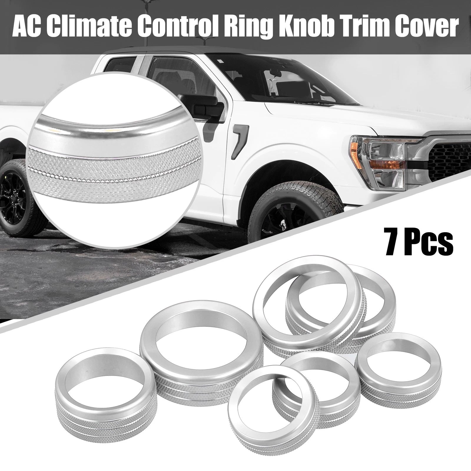 7pcs AC Climate Control Ring Knob Cover for Ford F-150 (2021–2022)