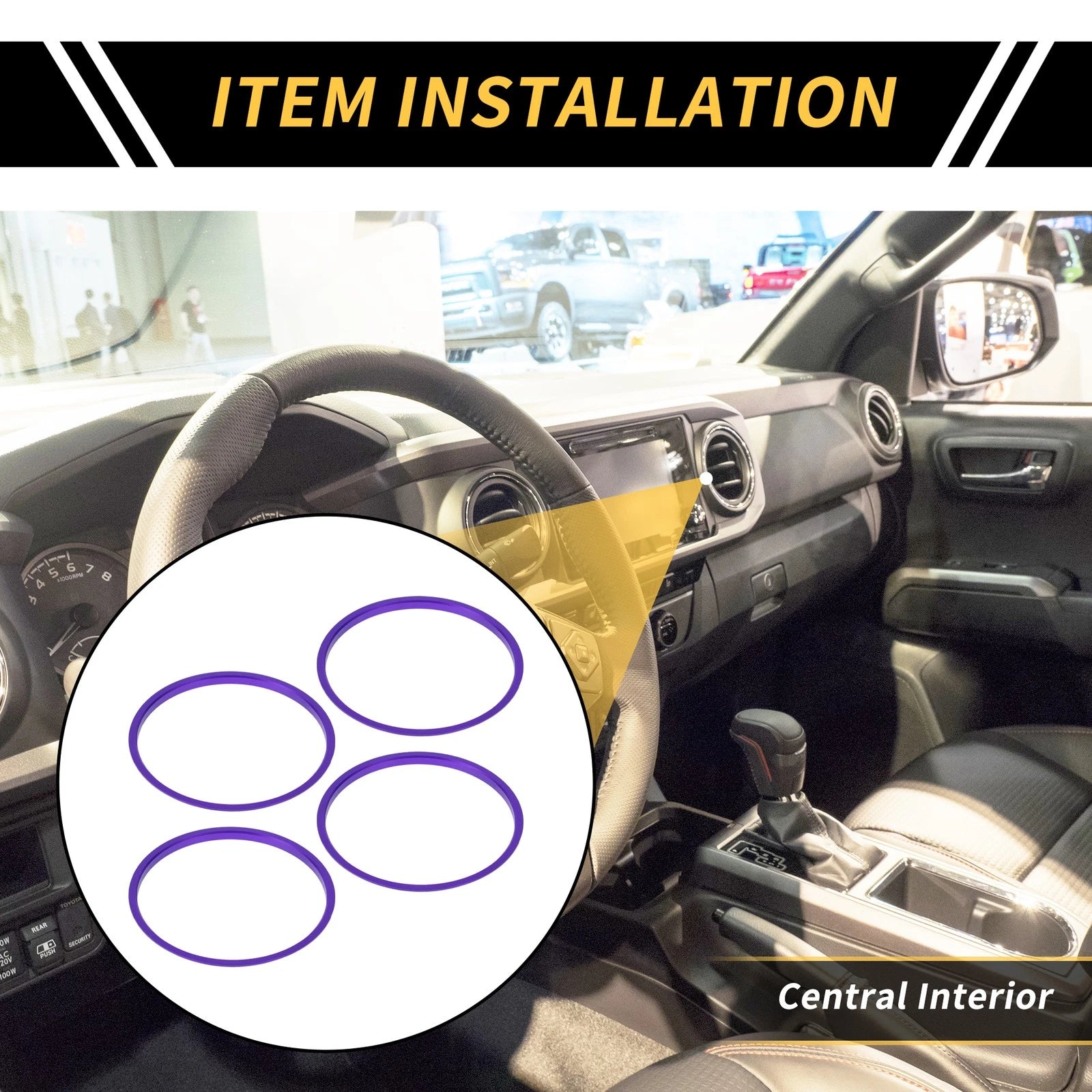 Set of 4 AC Vent Dashboard Decoration Rings for Toyota Tacoma (2016–2021) Purple