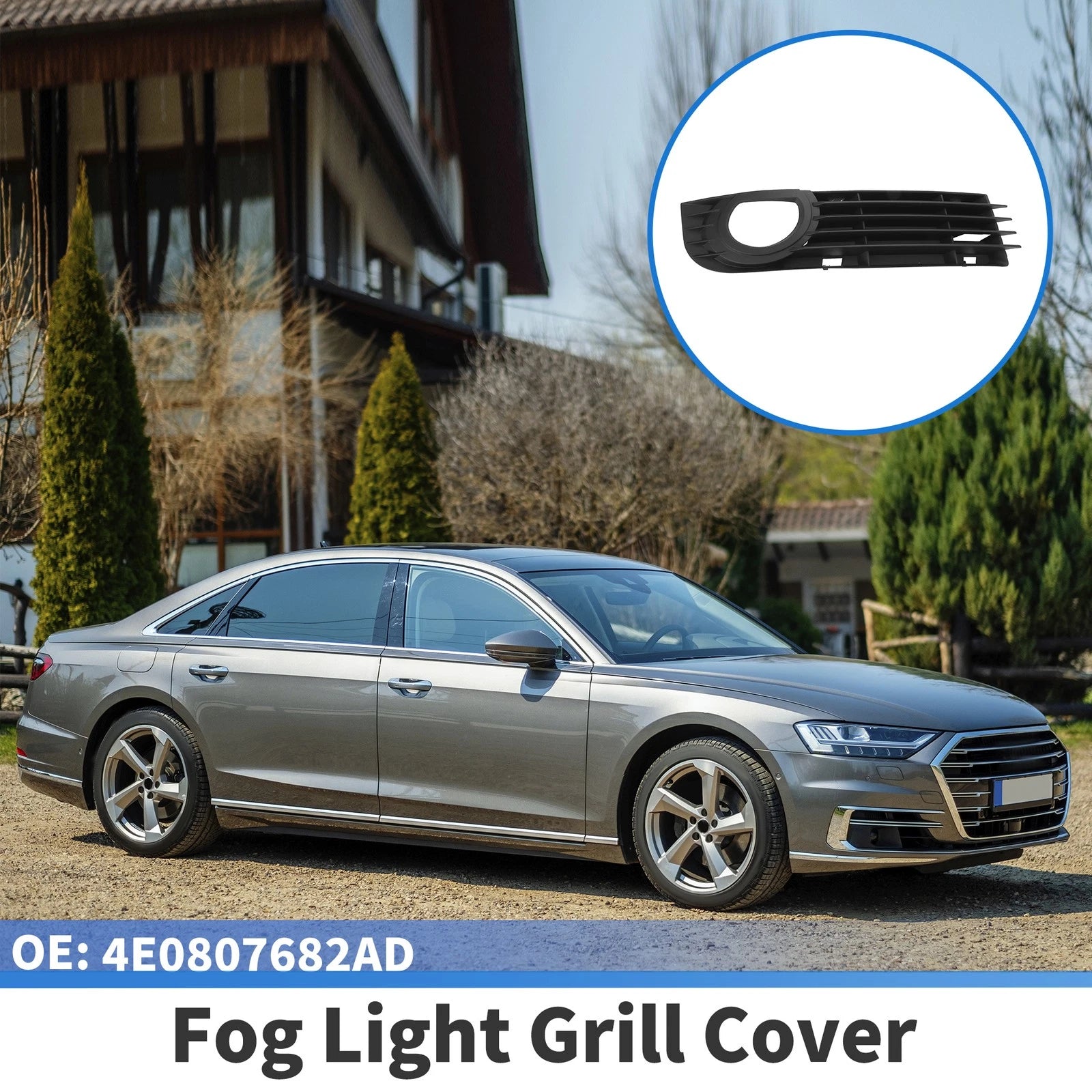 1pc Fog Light Grill for Audi A8 D3 (2005–2007) No. 4E0807682AD ABS