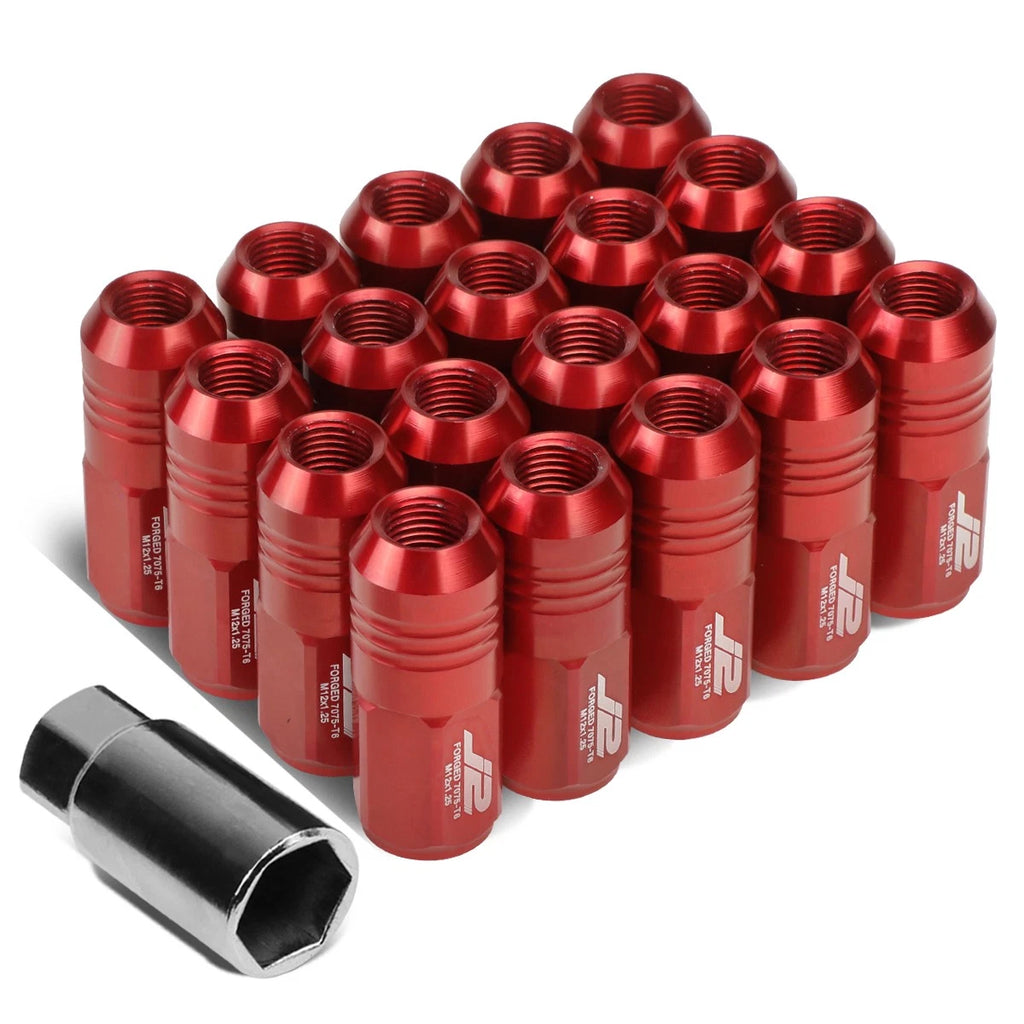 Set of 20 J2 7075 Forged Aluminum M12x1.25 Close-End Lug Nuts w/Adapter Key Red