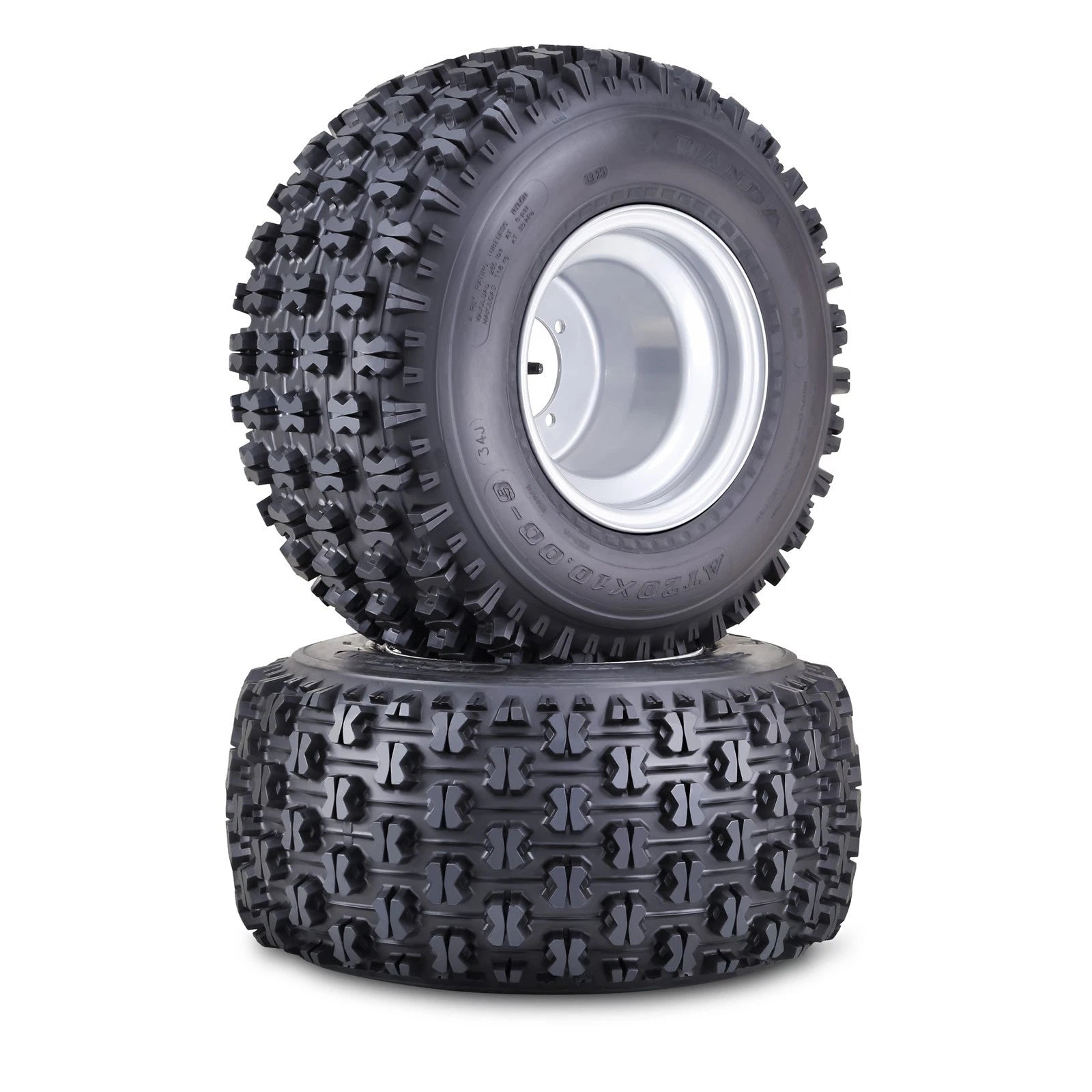 Set of 4 WANDA 20X10-9 GNCC ATV Tires with 4/110mm PCD Silver Wheels 10081