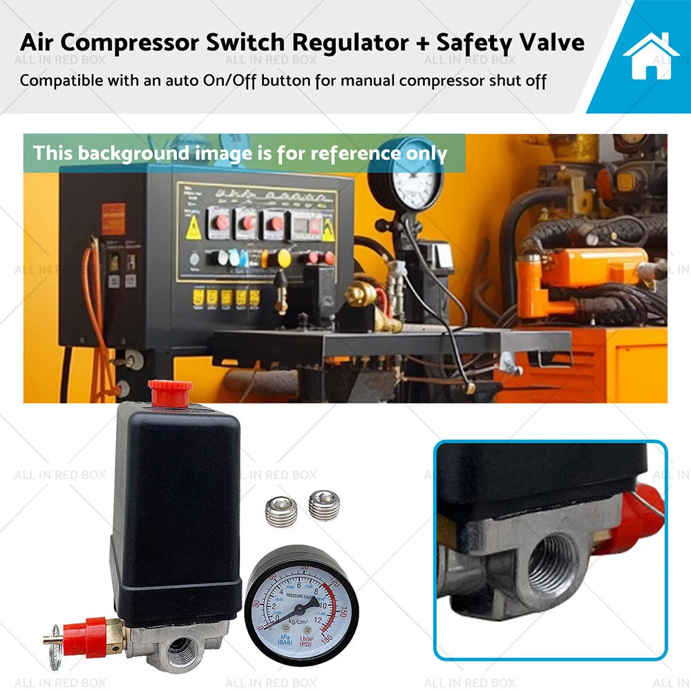 Air Compressor Pressure Switch Manifold Regulator 175psi 4 Port for