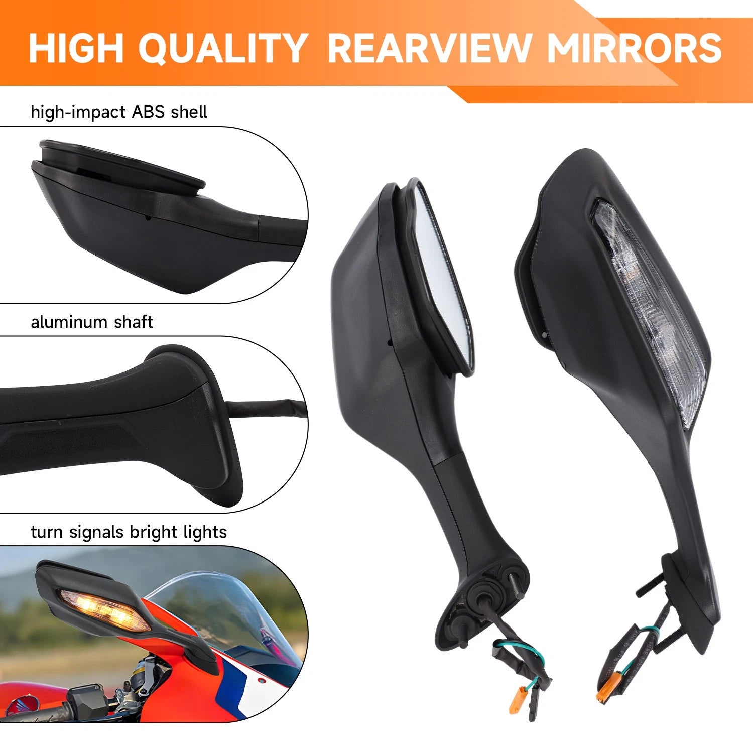Rearview Side Mirrors with Turn Signal Light for Honda CBR1000RR (2017–2025)