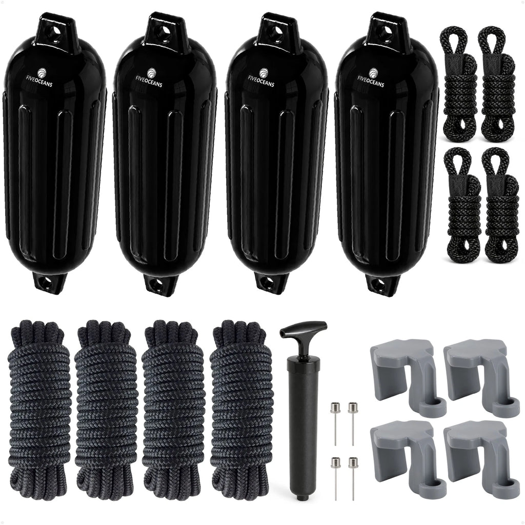 Set of 4 Boat Fenders 4.5"x16" with Dock Lines and Fender Clip