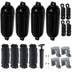 Set of 4 Boat Fenders 4.5"x16" with Dock Lines and Fender Clip
