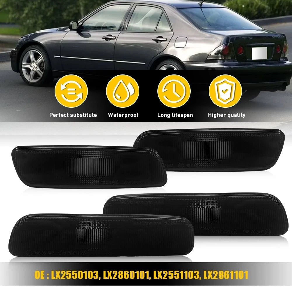 4X Smoked Lens Front & Rear Side Marker Lights for Lexus IS300 (2001–2005)
