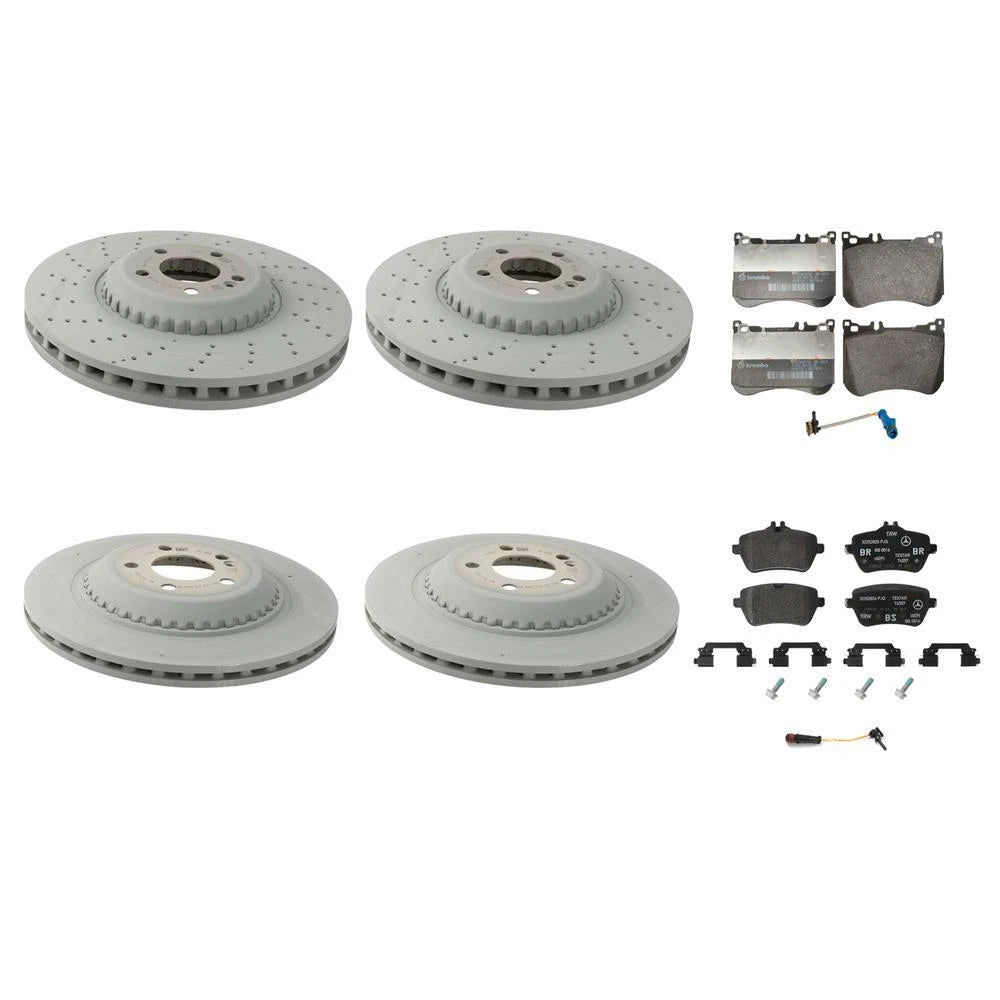Front & Rear Brake Kit Disc Rotors Pads Sensors for W222 S-Class (2014–2020)