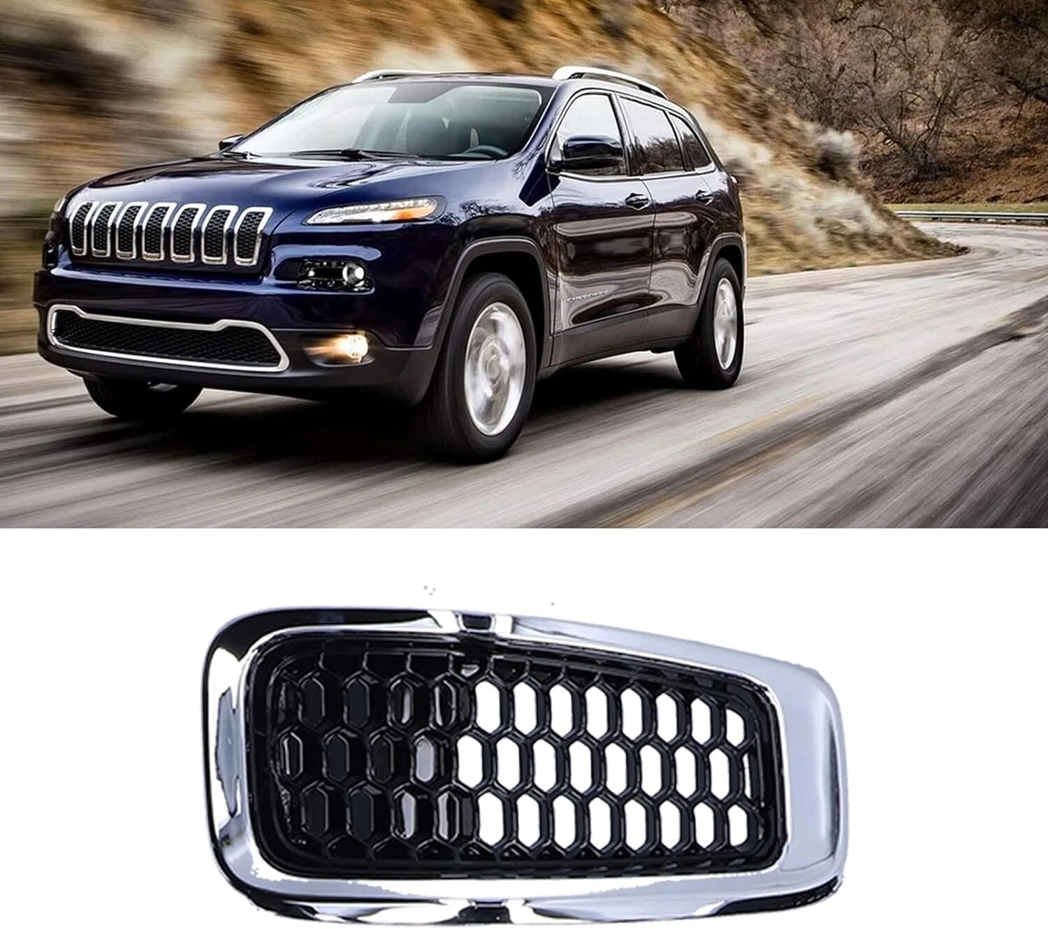7x Chrome Front Bumper Grille Insert Honeycomb Mesh for Jeep Cherokee (2014–2018)