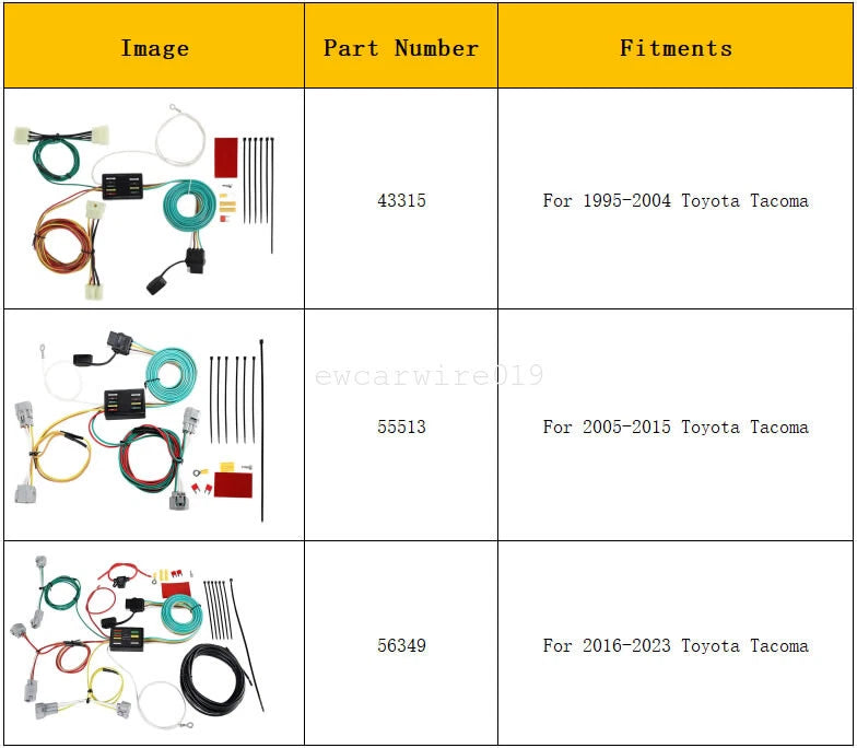 Trailer Lights Wire Harness Connector Plug for Toyota Tacoma (1995–2023)