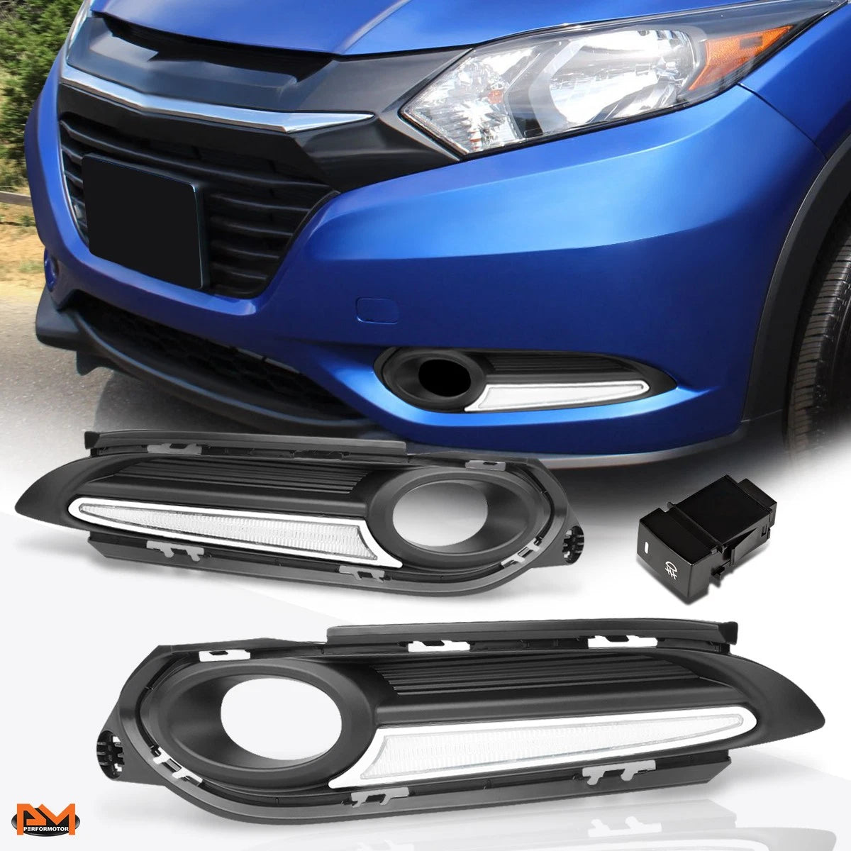 Front Bumper Fog Light Bezel Cover for Honda HR-V (2016–2018) W/LED DRL+Switch