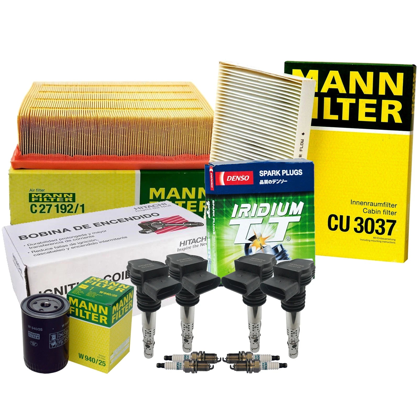 Set of 4 Mann Filters & 4 Denso Iridium TT Spark Plugs for Audi