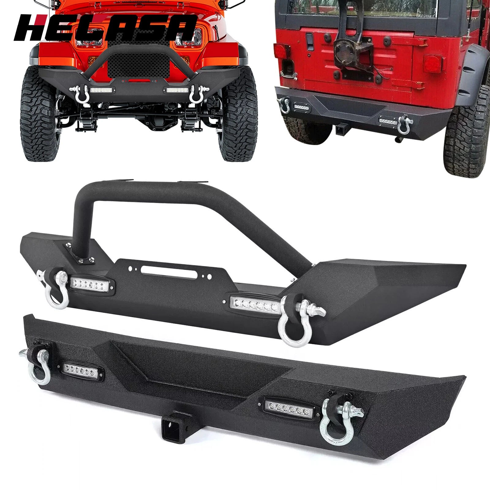 Powder Coated Front & Rear Bumper w/ D-Rings for Jeep Wrangler TJ YJ (1987–2006)