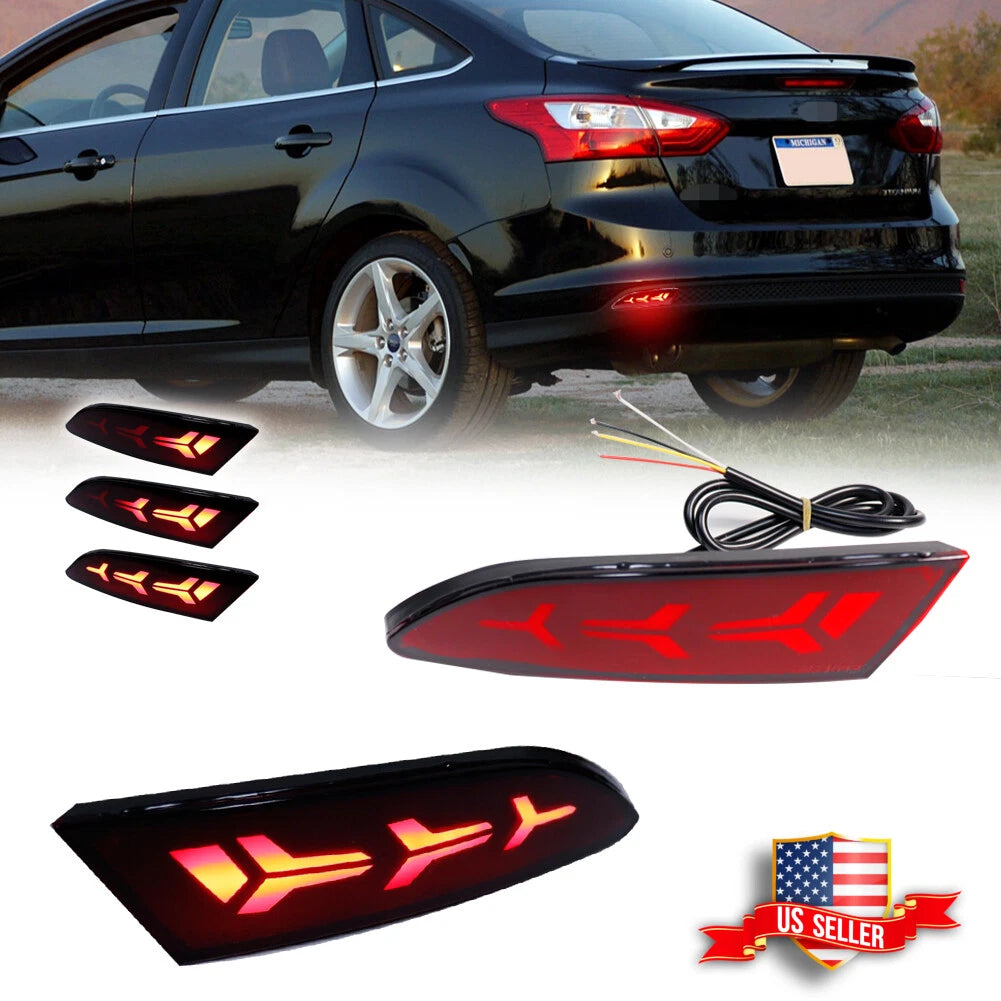 Red LED Rear Reflector Tail Lights for Ford Focus (2012–2014)