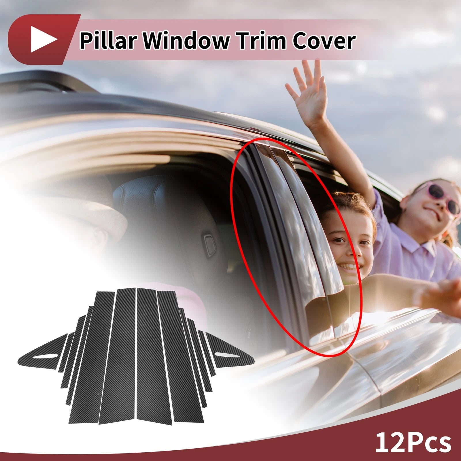12 Pcs Door Pillar Window Trim for Toyota Corolla Hatchback (2019–2024) Carbon Fiber