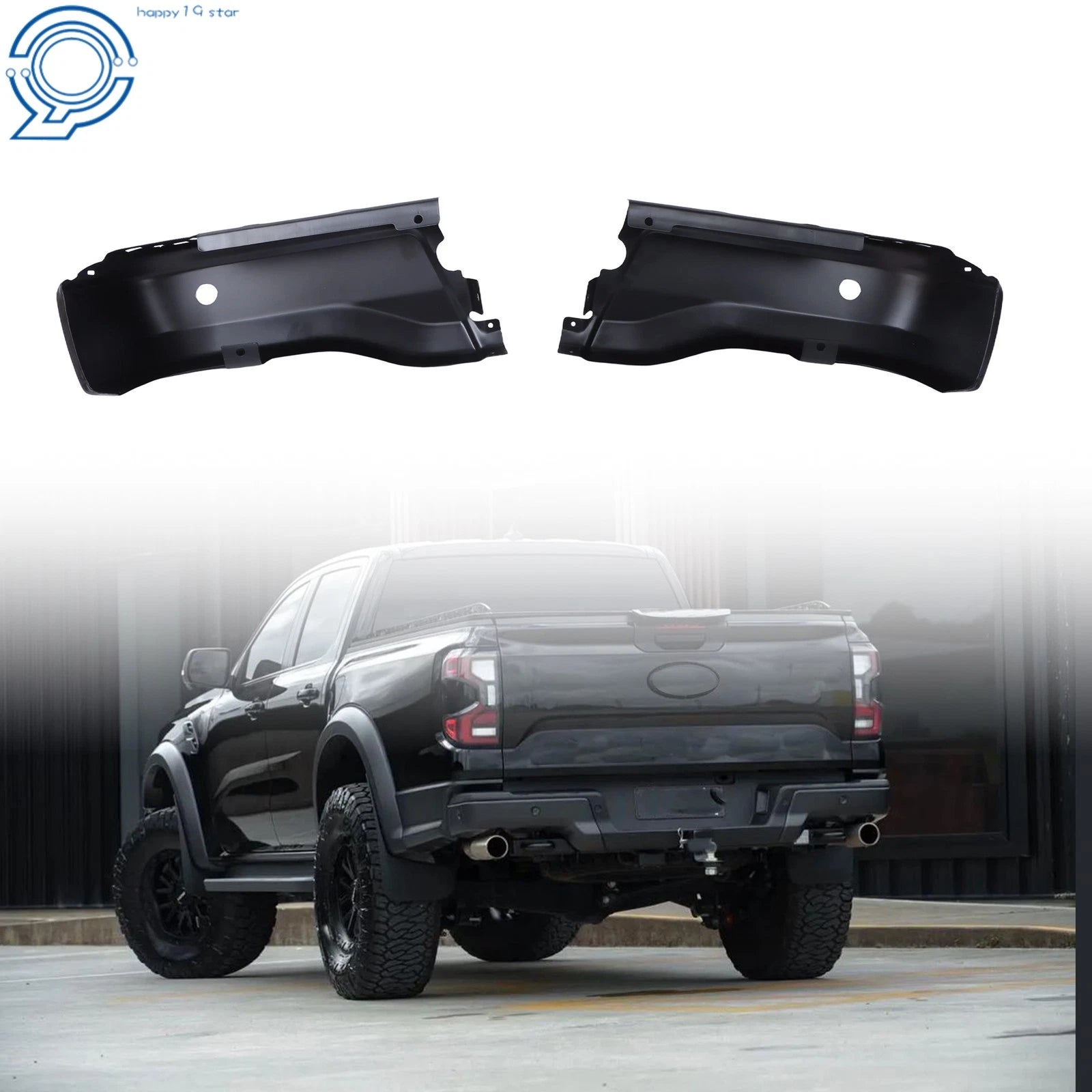 Set of 2 Rear Bumper Caps for Ford Ranger (2019–2023) Black Openings