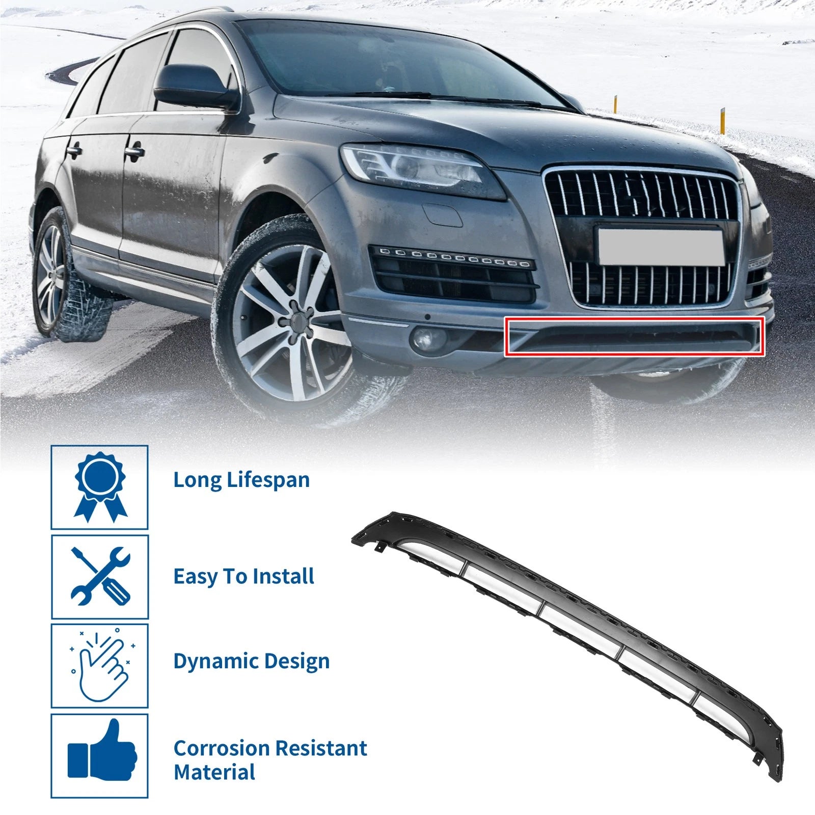 Front Lower Hood Bumper Grille for Audi Q7 (2010–2015) Black ABS Plastic