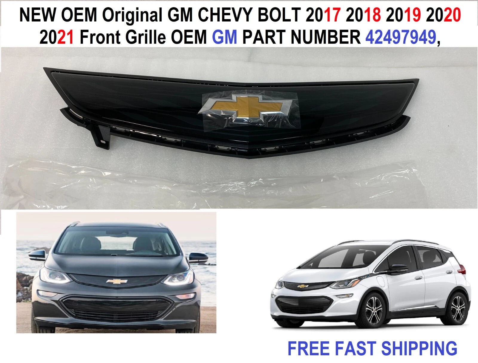 Front Upper Grille Assembly for Chevy Bolt EV (2017–2021) 42497949