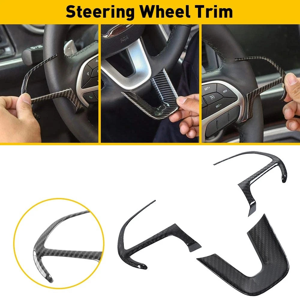 3pcs Steering Wheel Trim Cover Kit for Dodge Durango (2014–2023), Challenger (2015–2023), Charger (2015–2023)