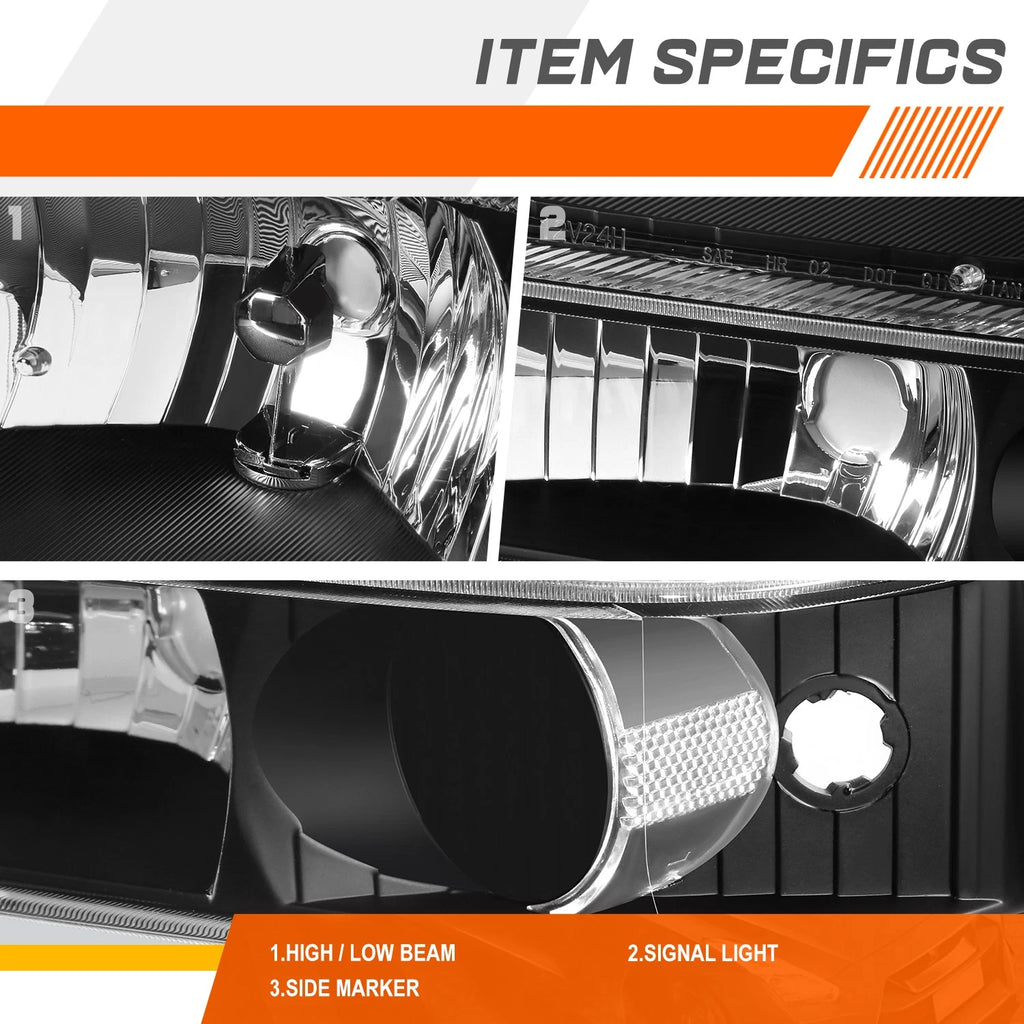 Headlight Lamps for Ford F250/F350 Super Duty (1994–2004) Black Housing Clear Corner
