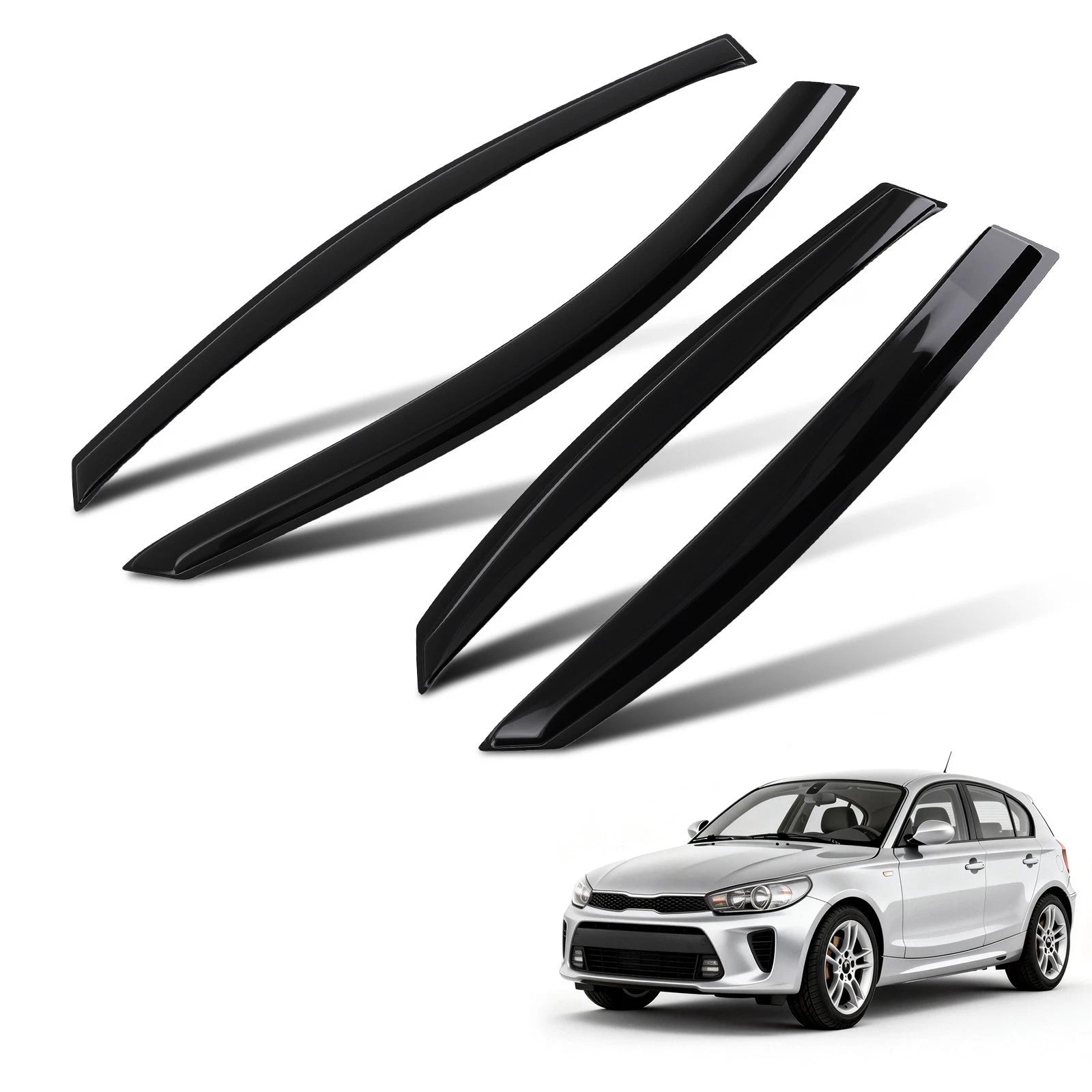 4X Window Visor Vent Rain Guards for Kia Rio (2018–2023) Black Tinted