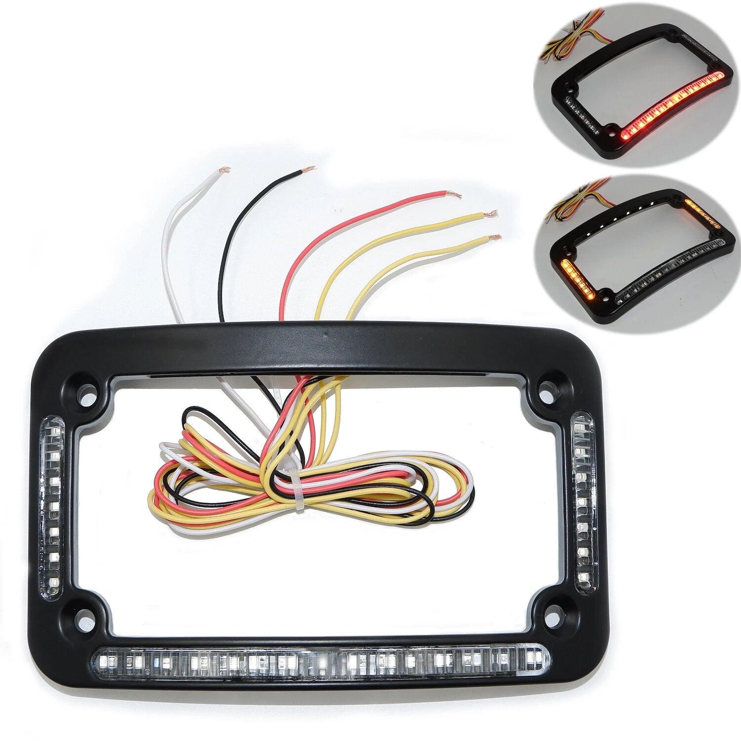 Dual LED Curved Motorcycle License Plate Frame for Motorcycle (Black/Chrome)
