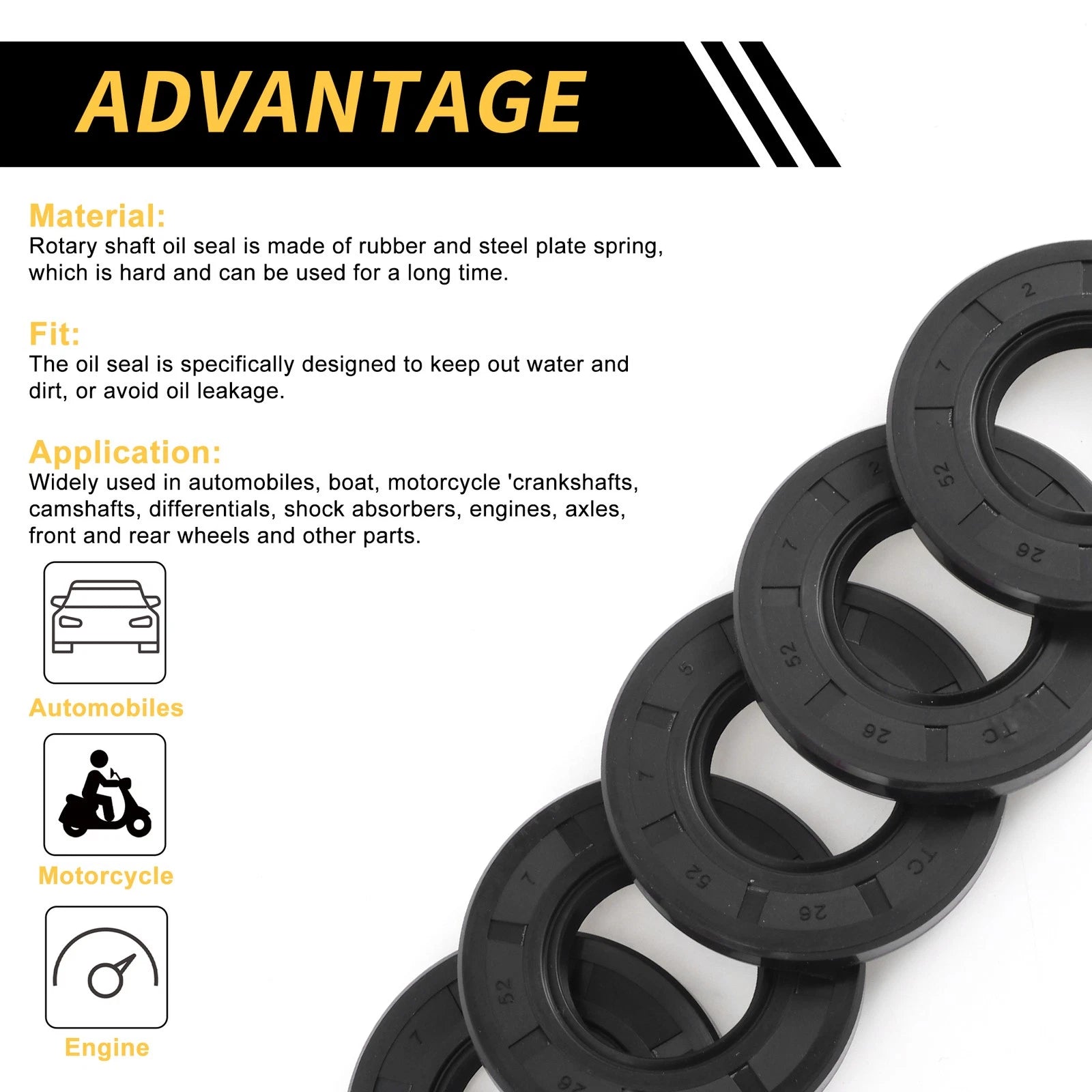 Set of 5 Oil Seal Rotary Shaft Seal NBR Rubber 26x52x7mm