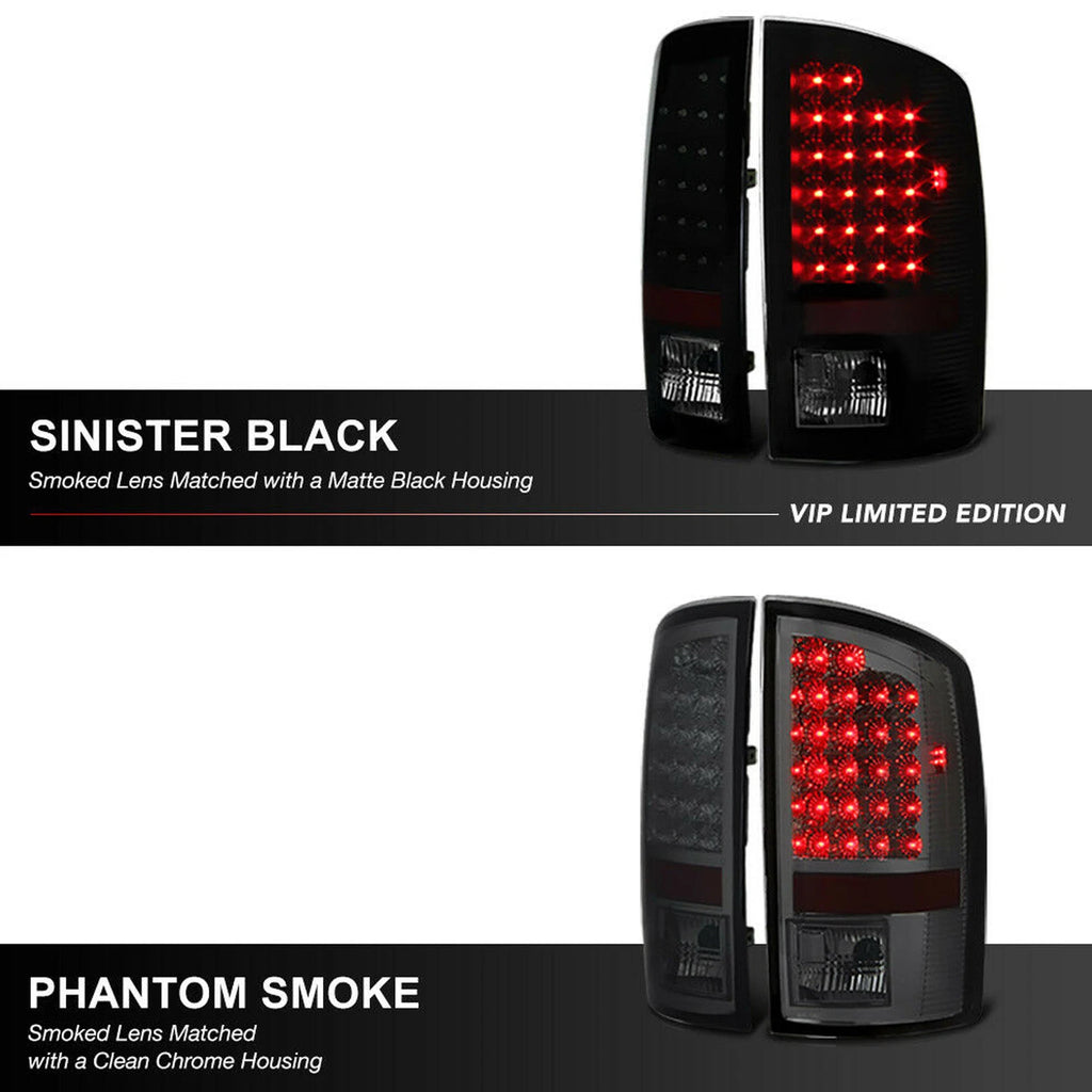 LH & RH Tail Lights for Dodge Ram 1500 2500 3500 (2002–2006) Black Lens