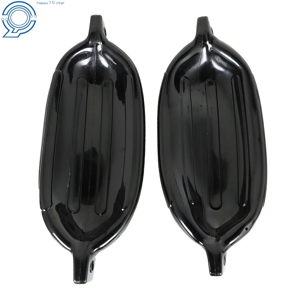 Set of 4 Black Ribbed Marine Boat Fenders 6.5" x 23"