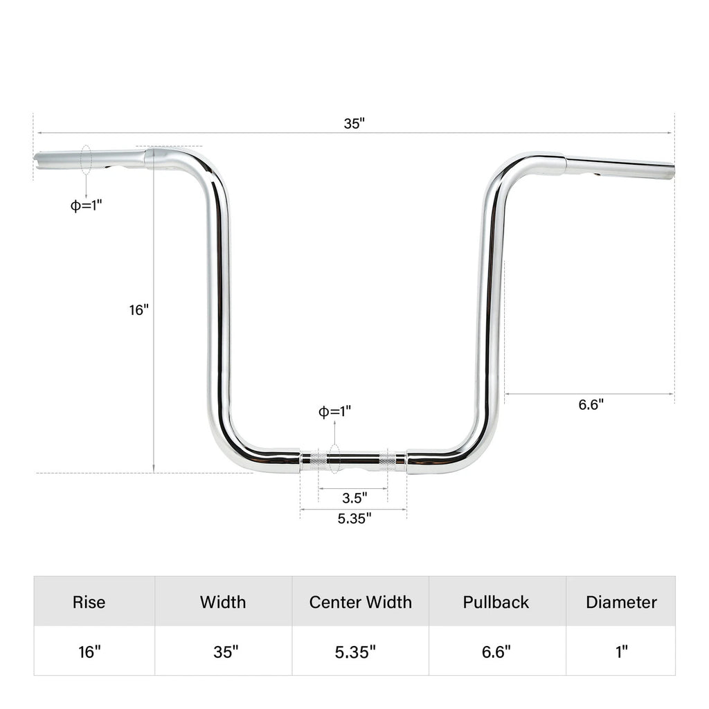 Chrome 16" Rise Hanger Handle Bar for Harley Sportster XL, FLST, FXST