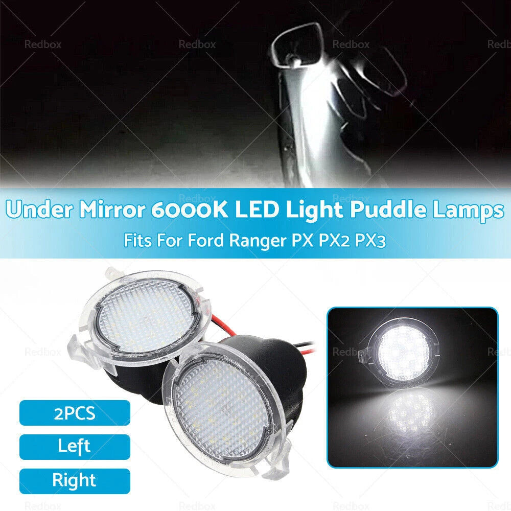 2X LED Puddle Lamps Under Mirror 6000K for Ford Ranger (2015–2017)