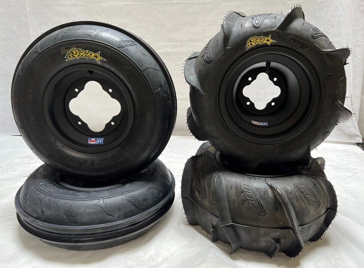 ITP Sand Star Paddle Tires & DWT A5 Black Rims for Yamaha Raptor YFZ Banshee