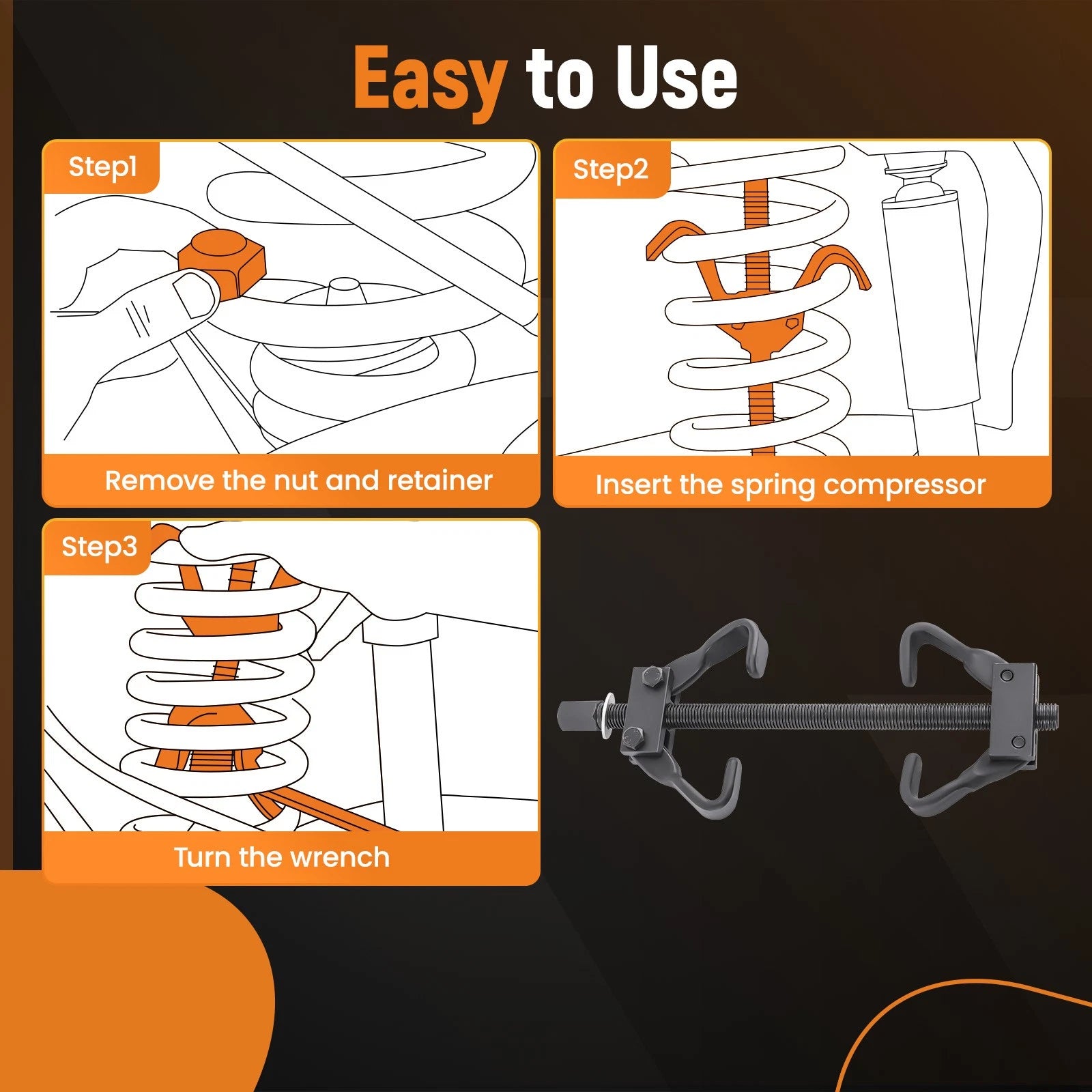 Set of 2 Internal Center Coil Strut Spring Compressors for Various Models