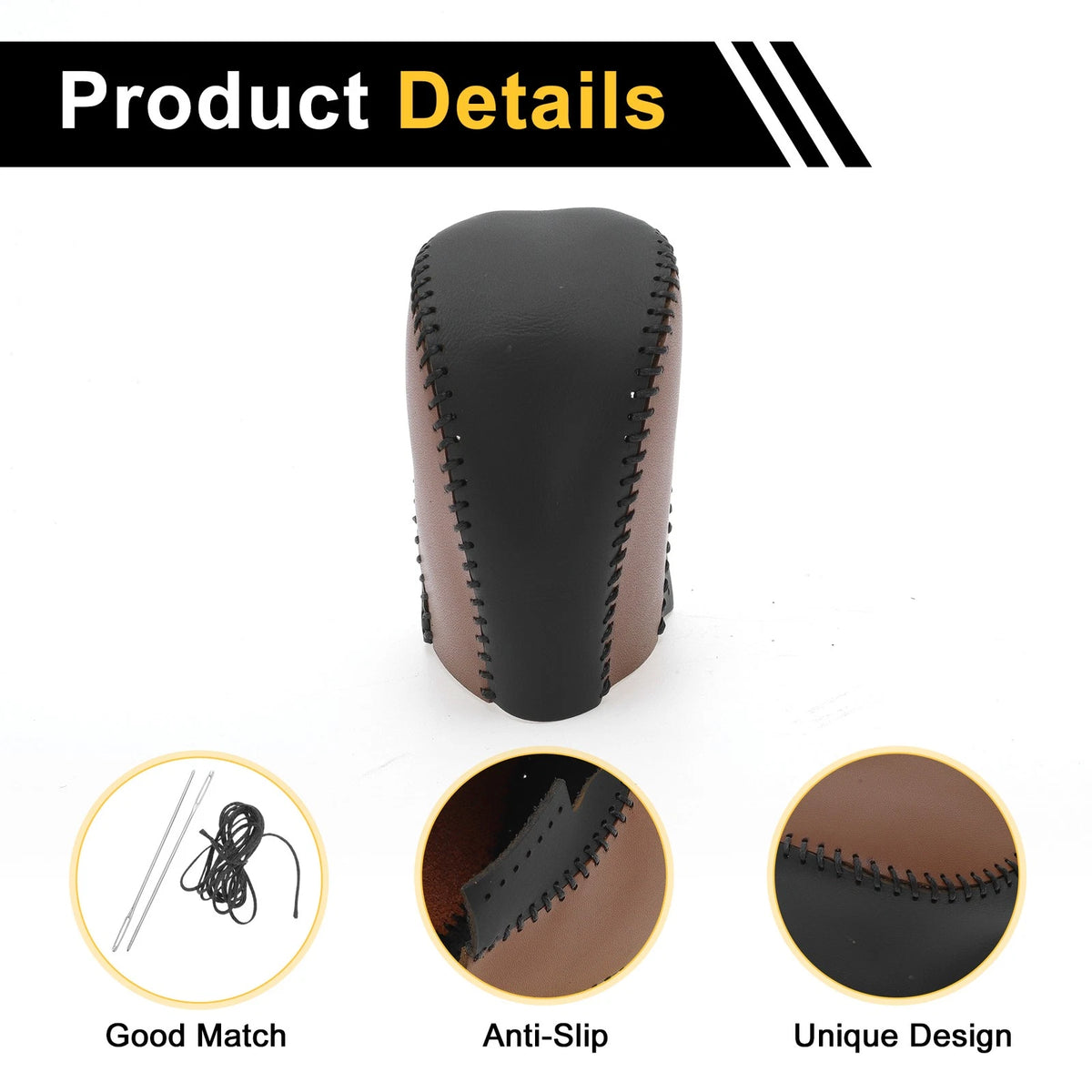 Gear Shift Knob Cover for Honda Civic (2016–2021) Black Brown Faux Leather