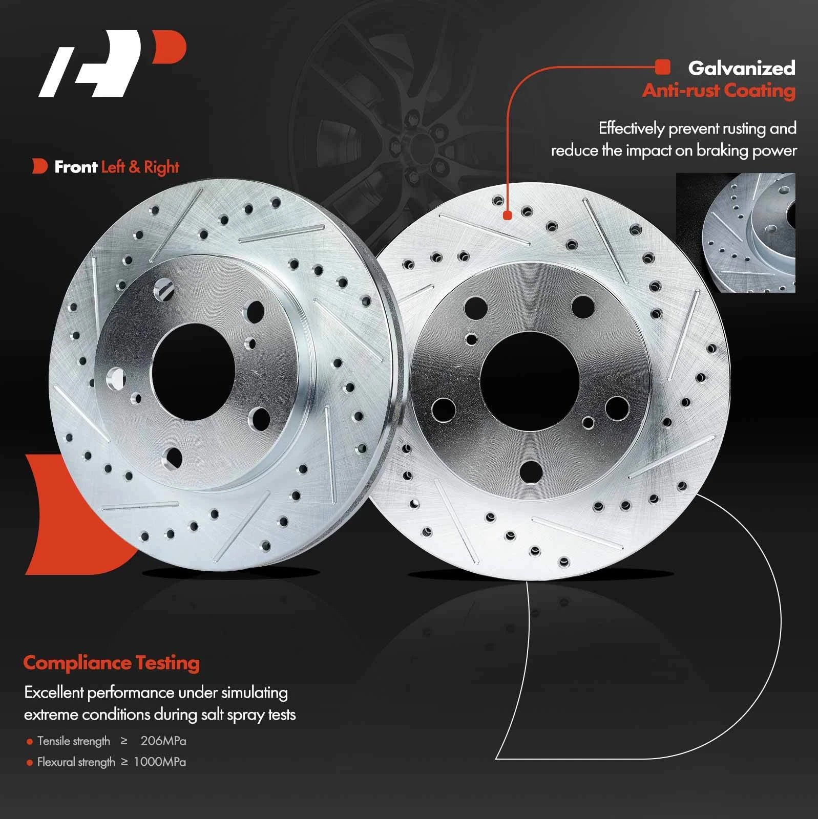 Front Drilled Brake Rotors and Ceramic Pads for Toyota Camry (1992–2001)