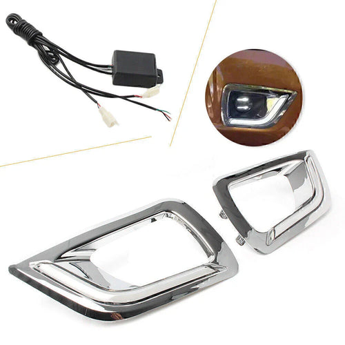 1 Pair DRL LED Daytime Running Light Fog Lamp Bezel for Nissan Navara (15-16)