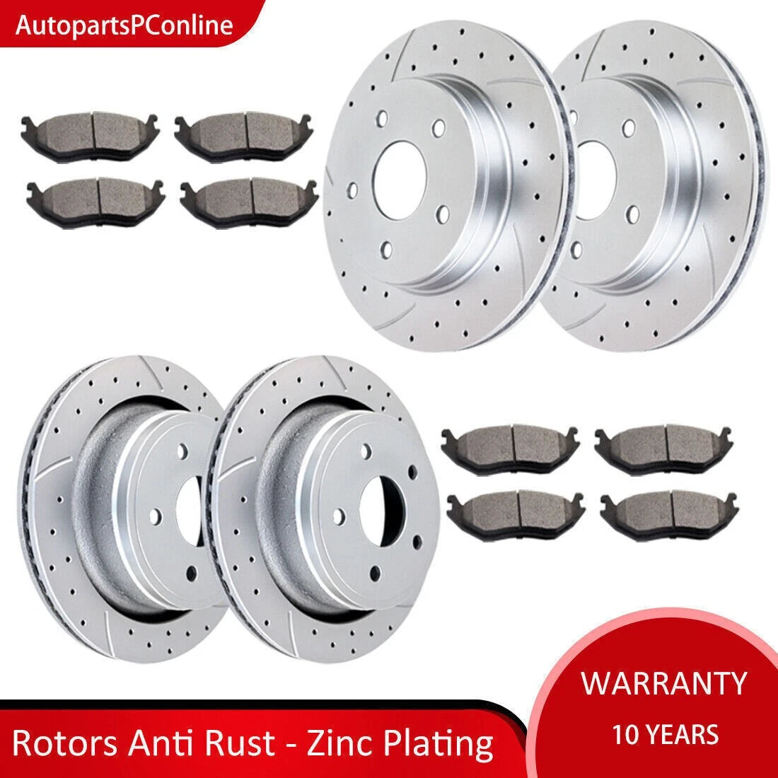 Drilled Rotors Brake Pads Kit for Dodge Ram 1500 Durango (YYYY–YYYY)