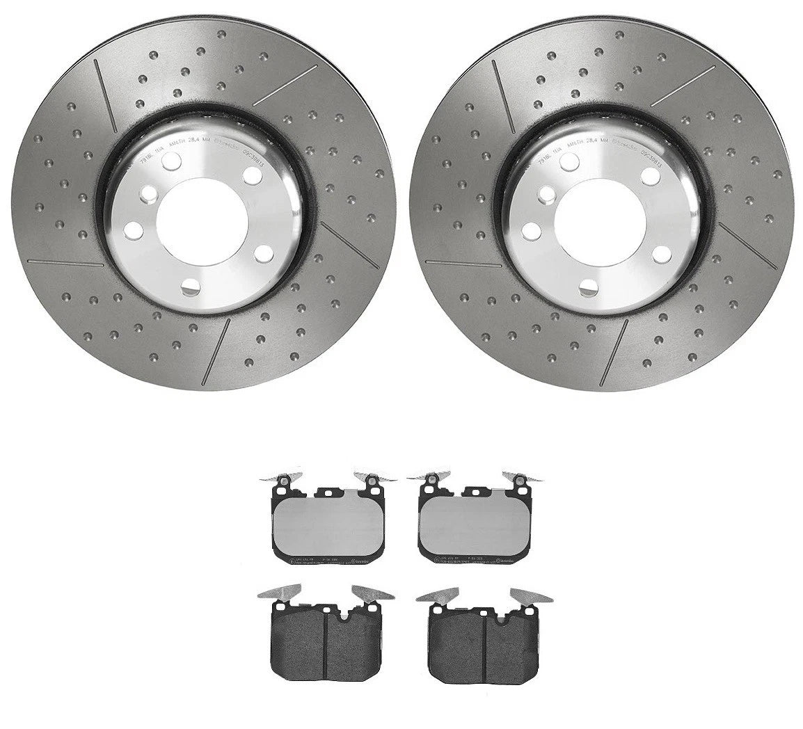 Brembo Front Brake Kit Set of 4 Low-Met Pads & 340mm Disc Rotors for BMW F20 F30 F32 (2012–2019)