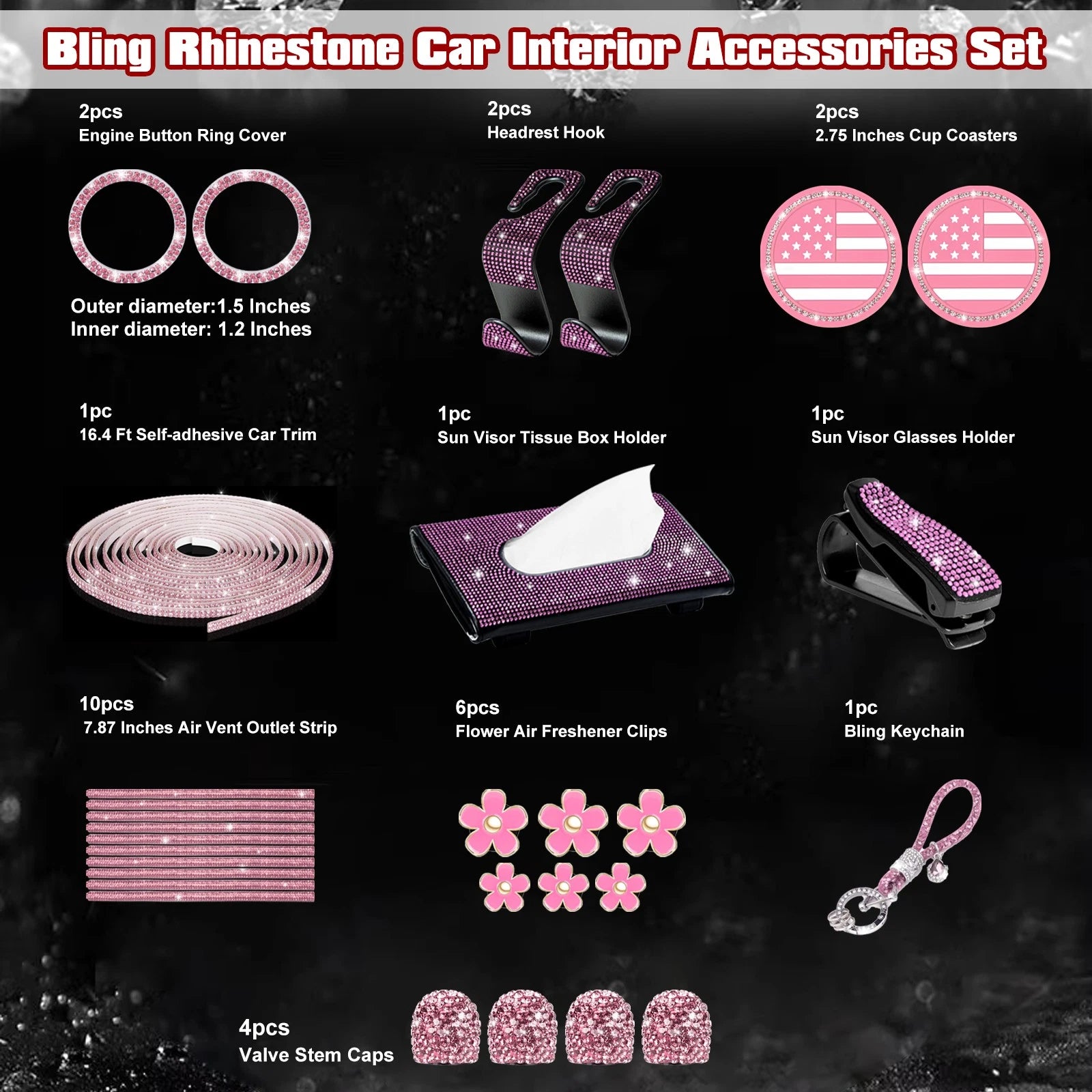 Crystal Engine Button Ring Air Freshener Keychain Decor for 2020-2025