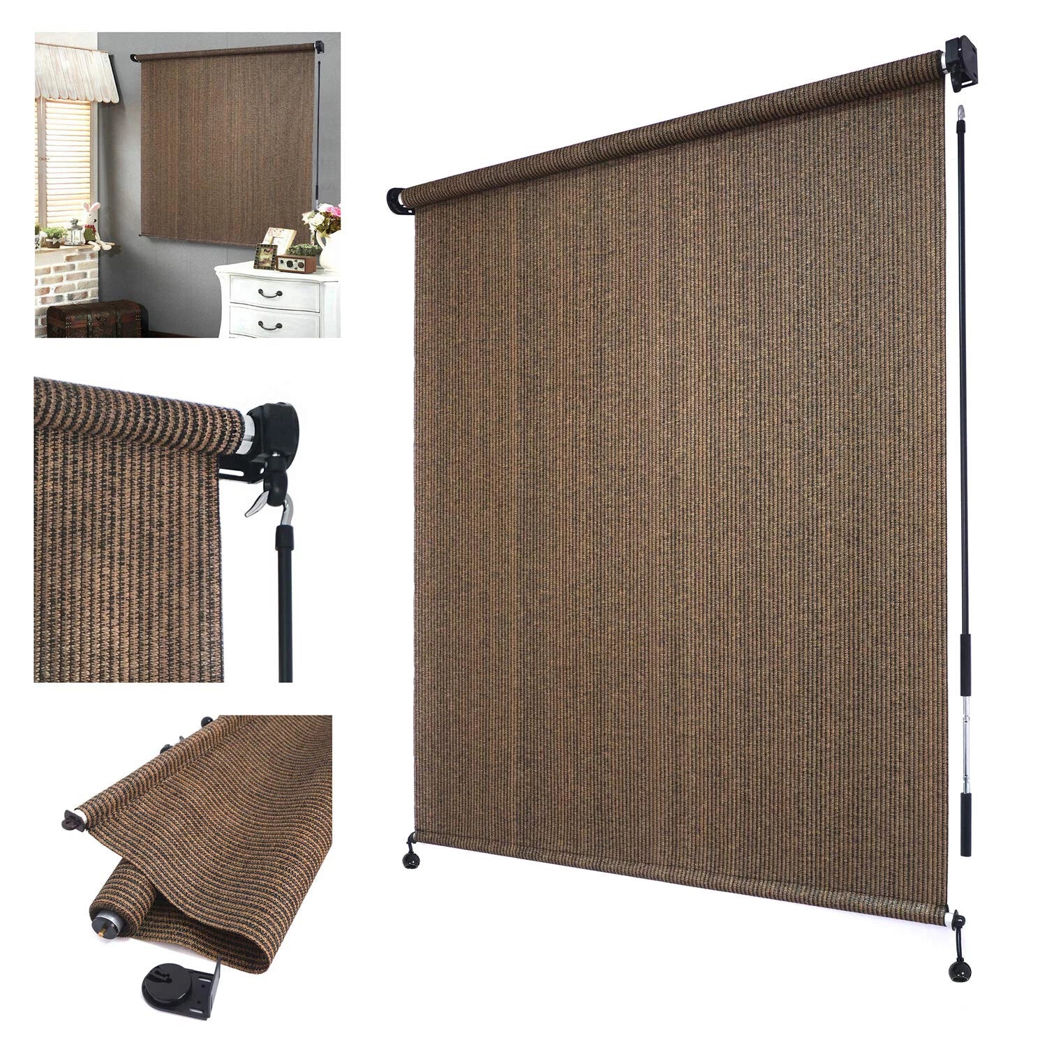 Outdoor Roller Shade Blind for Deck Porch Balcony Patio (6'W x 6'L)