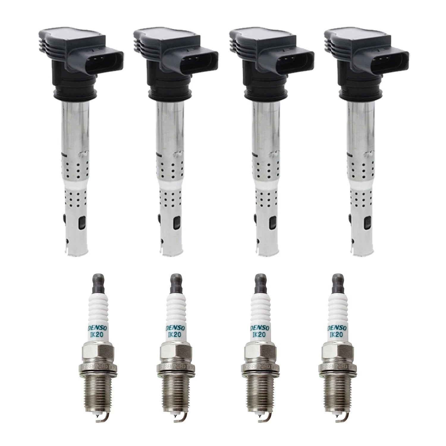 Set of 4 Ignition Coils & Denso Iridium Spark Plugs for A4 Q3 GTI Tiguan Jetta