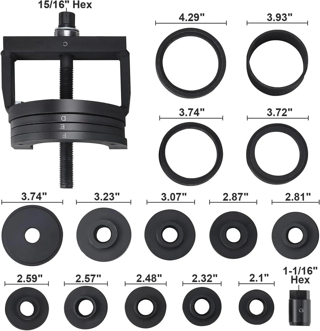 Master Wheel Hub Bearing Remover Installer Tool Kit for C to U Size Vehicles
