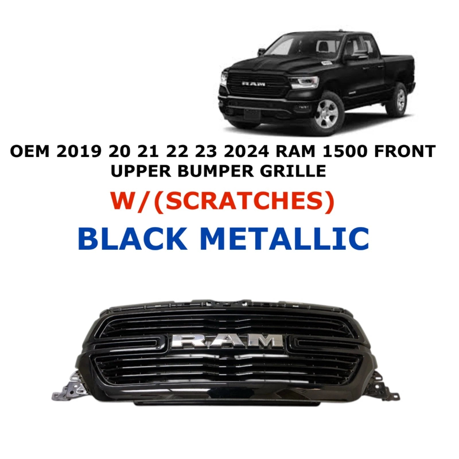 Front Upper Bumper Grille for RAM 1500 (2019–2024) Black Metallic