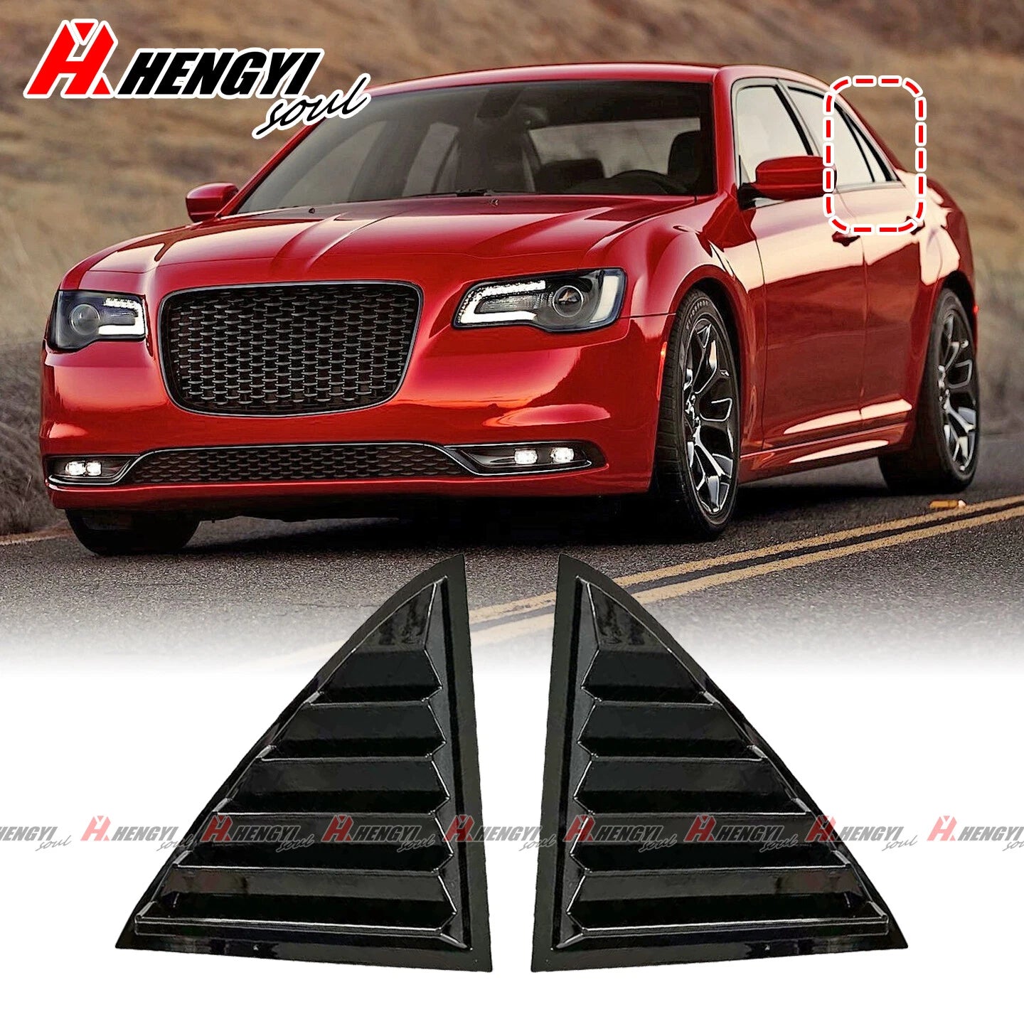 2X Gloss Black Side Window Louvers Air Shutter Cover Trim for Chrysler 300 (2011–2023)