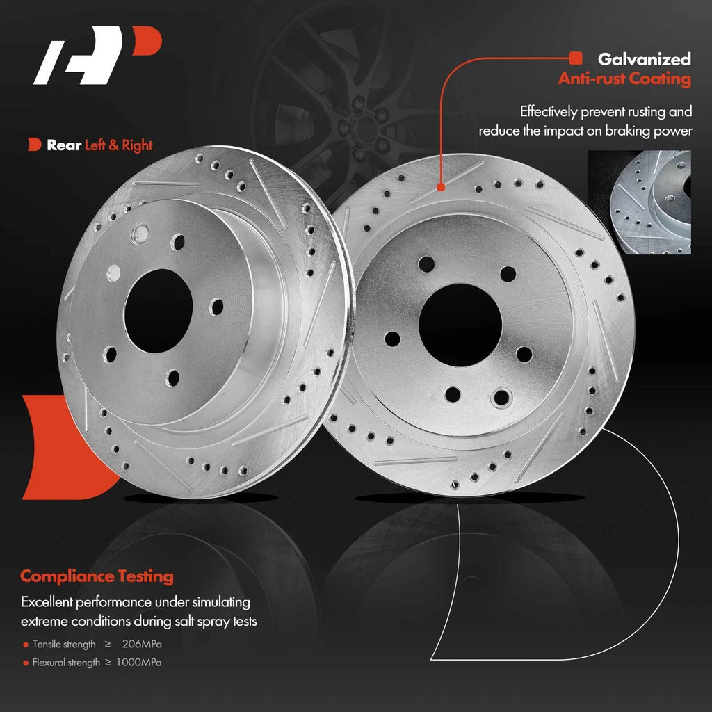 Set of 8 Rear Drilled Brake Rotors and Pads for Nissan Rogue (2014–2018)
