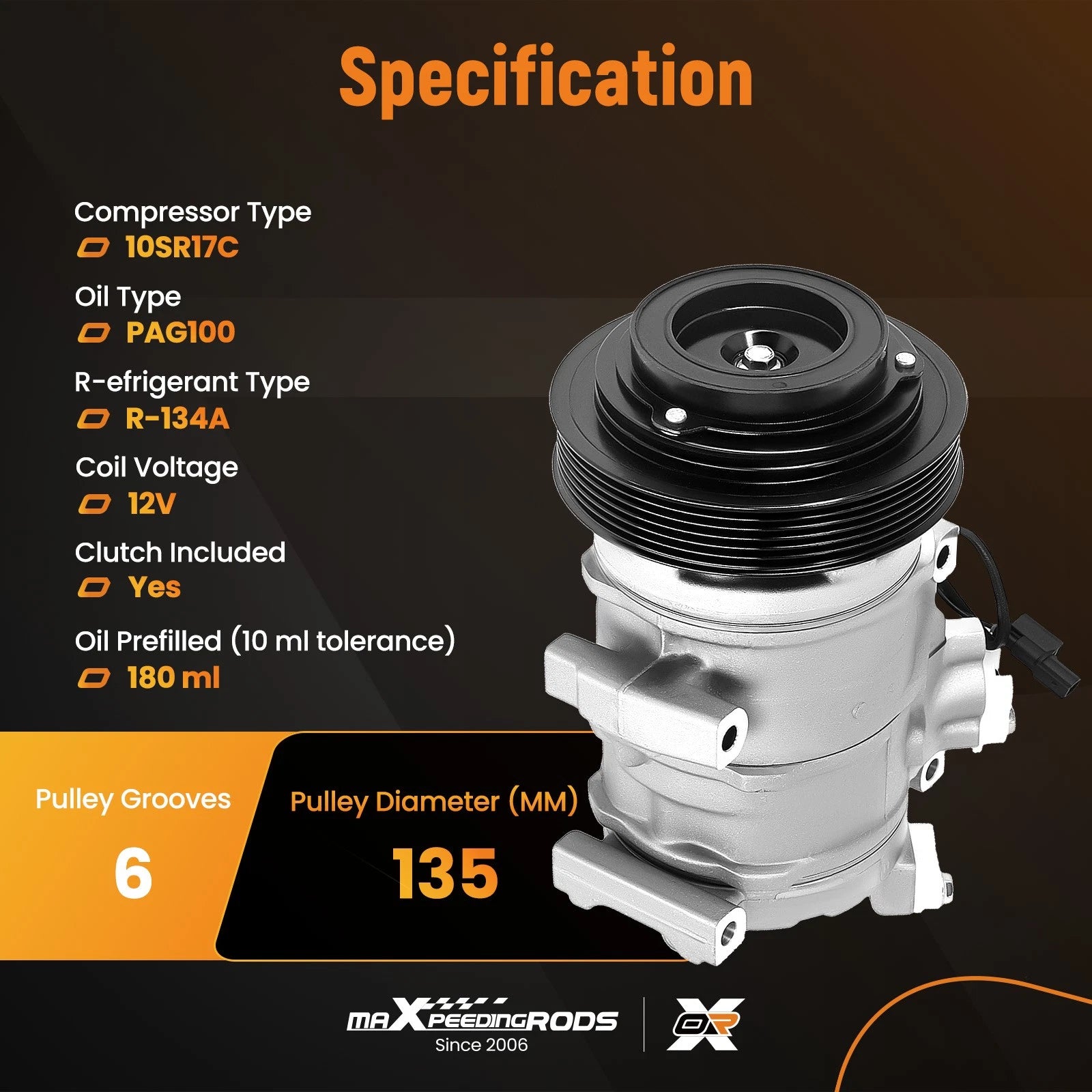 AC Compressor with Clutch for Honda Odyssey (2008–2017) Acura MDX ZDX (2008–2013)